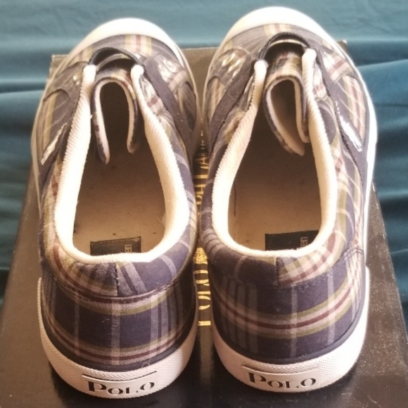 Polo Ralph Lauren Gardener Plaid Sneakers | Navy - Picture 3 of 4